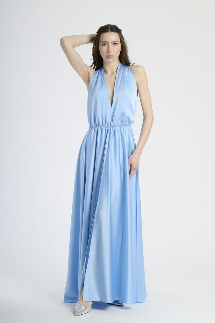 Long Satin Dress with Shoulder Strap and Open Back Pamela