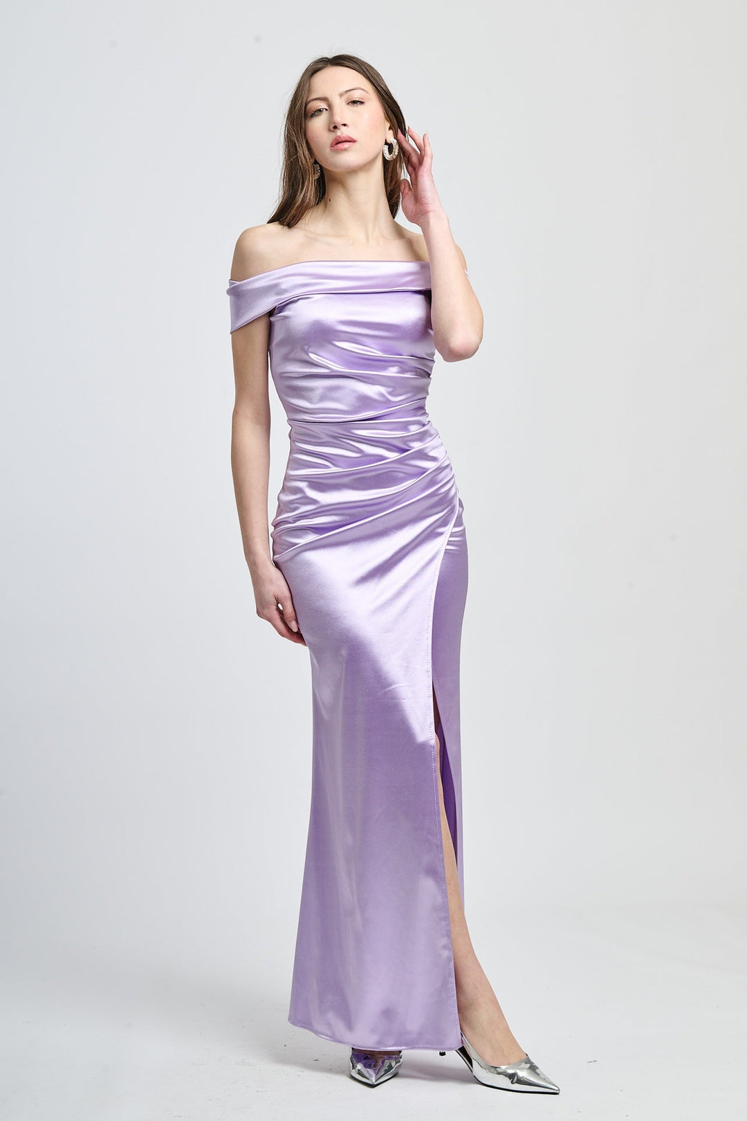 Draped Off-Shoulder Dress Light Blue