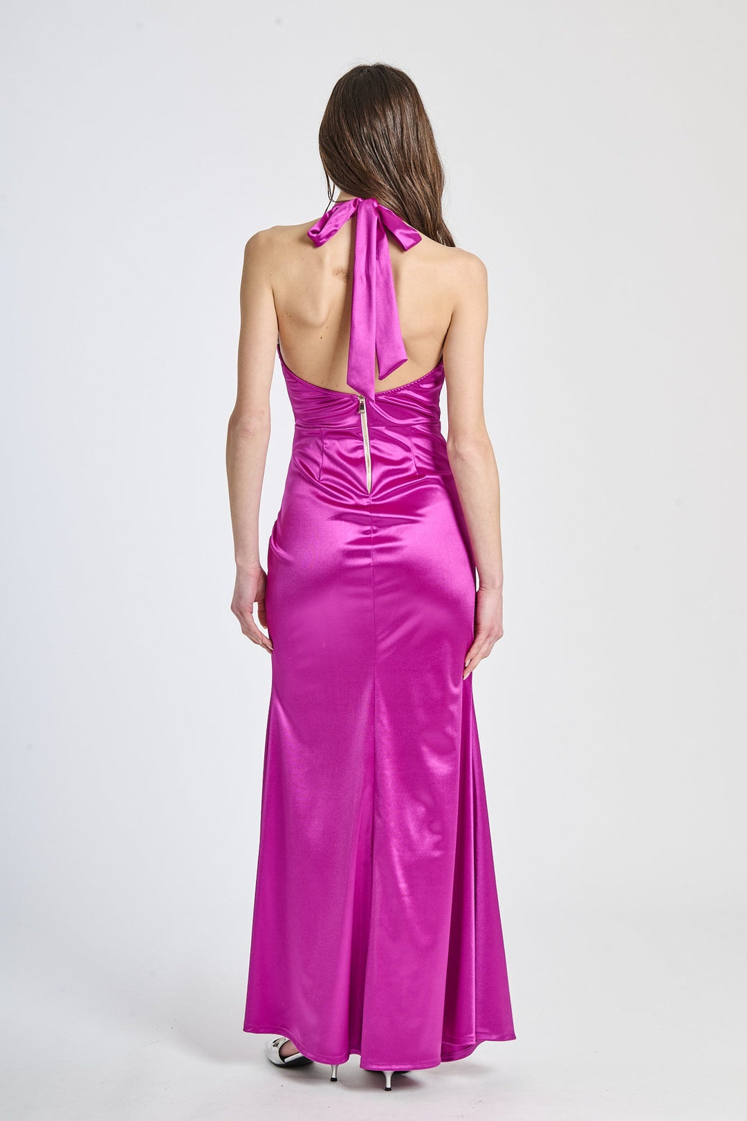 Draped Satin Dress with American Neckline Aria