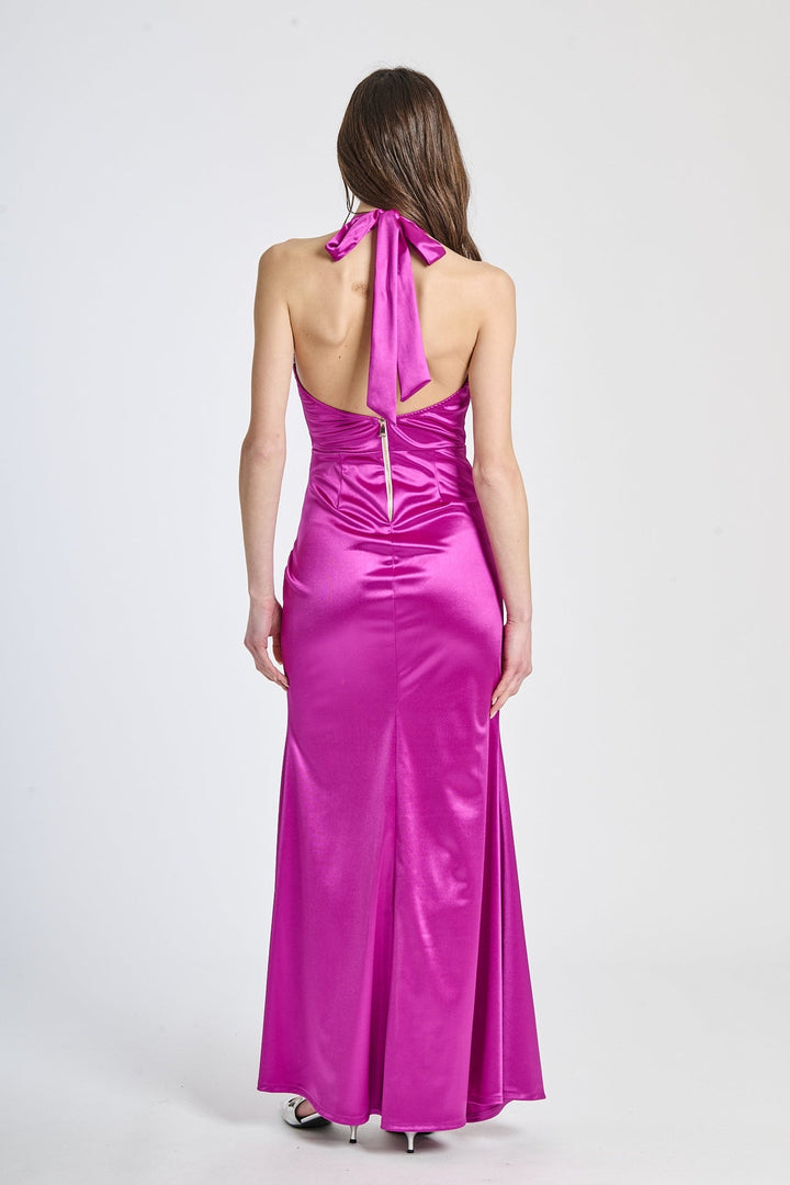 Draped Satin Dress with American Neckline Aria