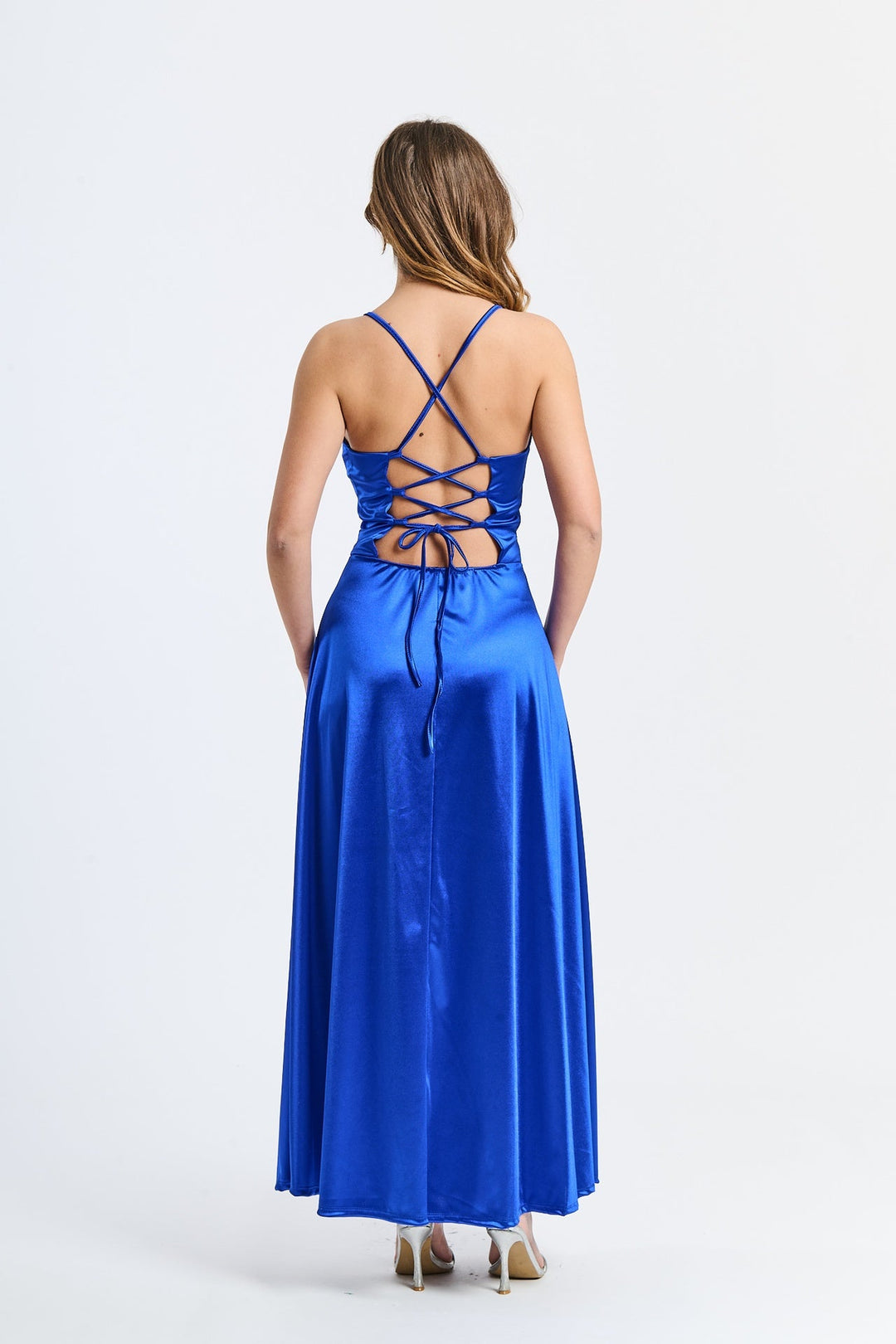 Long satin dress with open back Eva