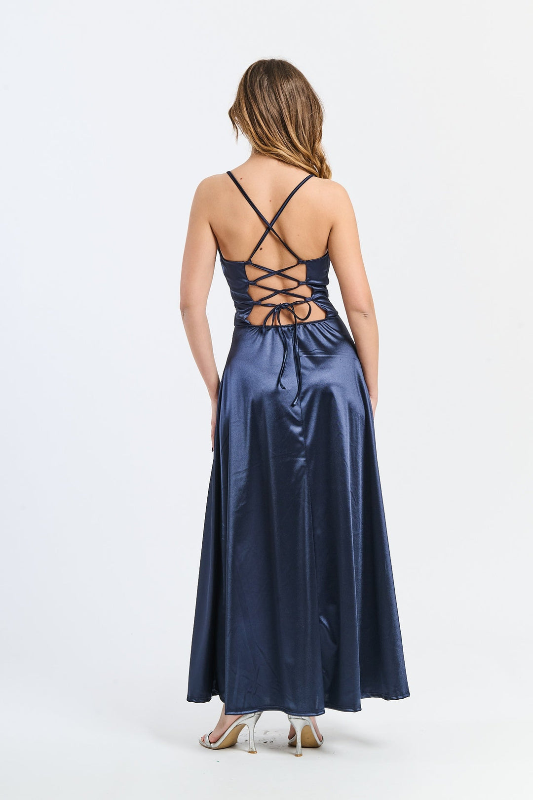 Long satin dress with open back Eva