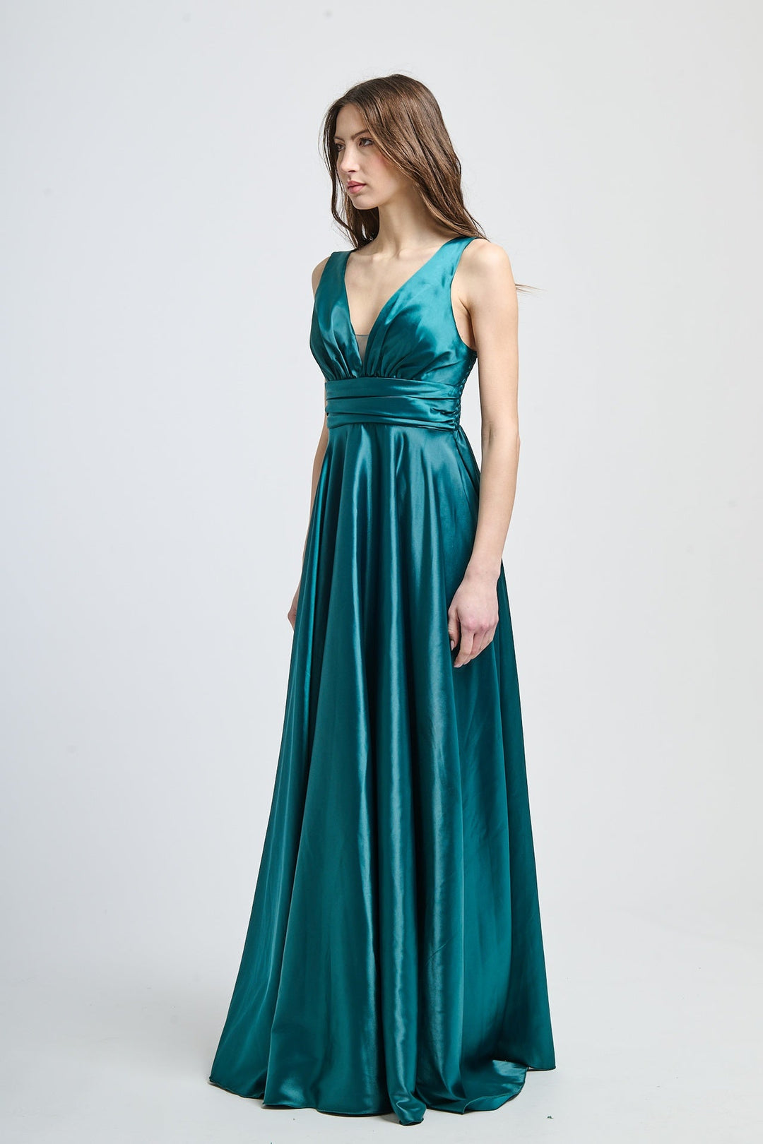Maxi Satin Dress with V-Neck Sara