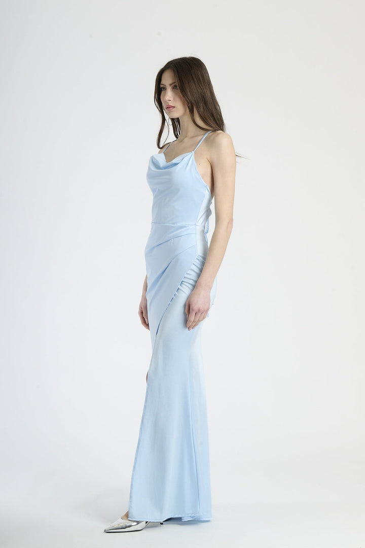 Fitted Draped Dress with Front Slit Ofelia