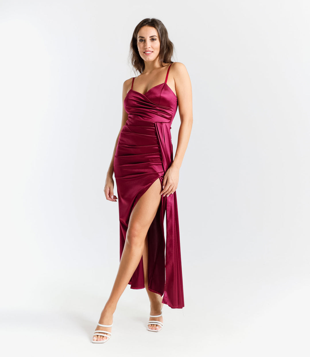 Draped Satin Long Dress with Side Slit Beatrice