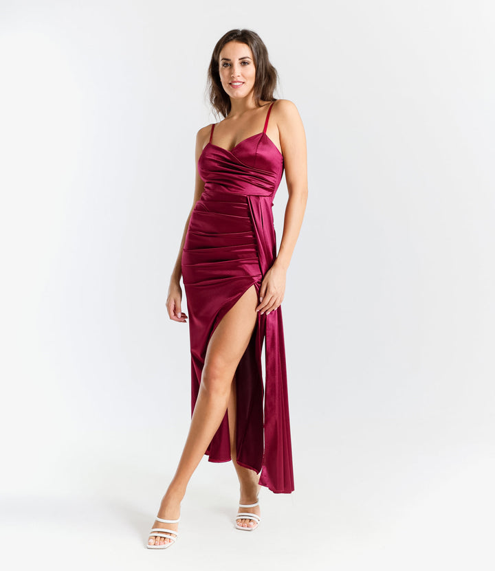 Draped Satin Long Dress with Side Slit Beatrice
