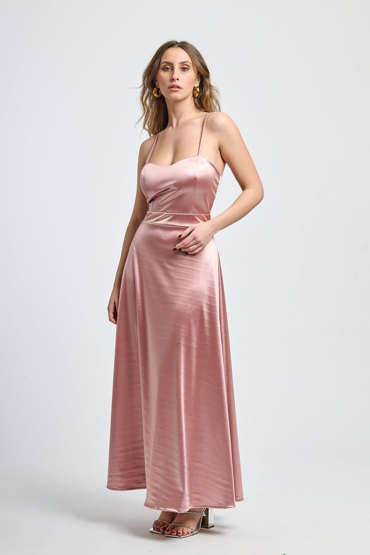 Long satin dress with open back Eva