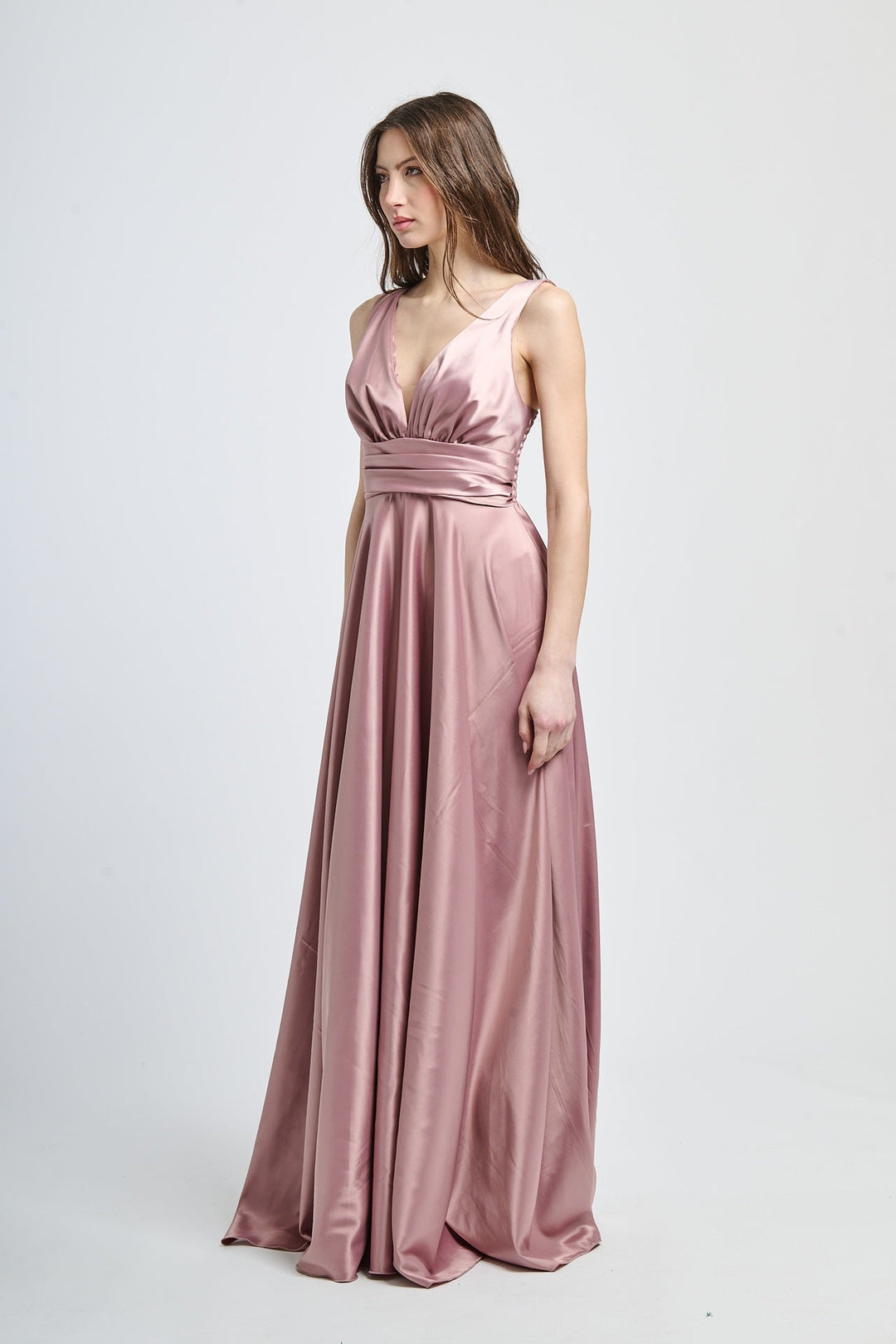 Maxi Satin Dress with V-Neck Sara
