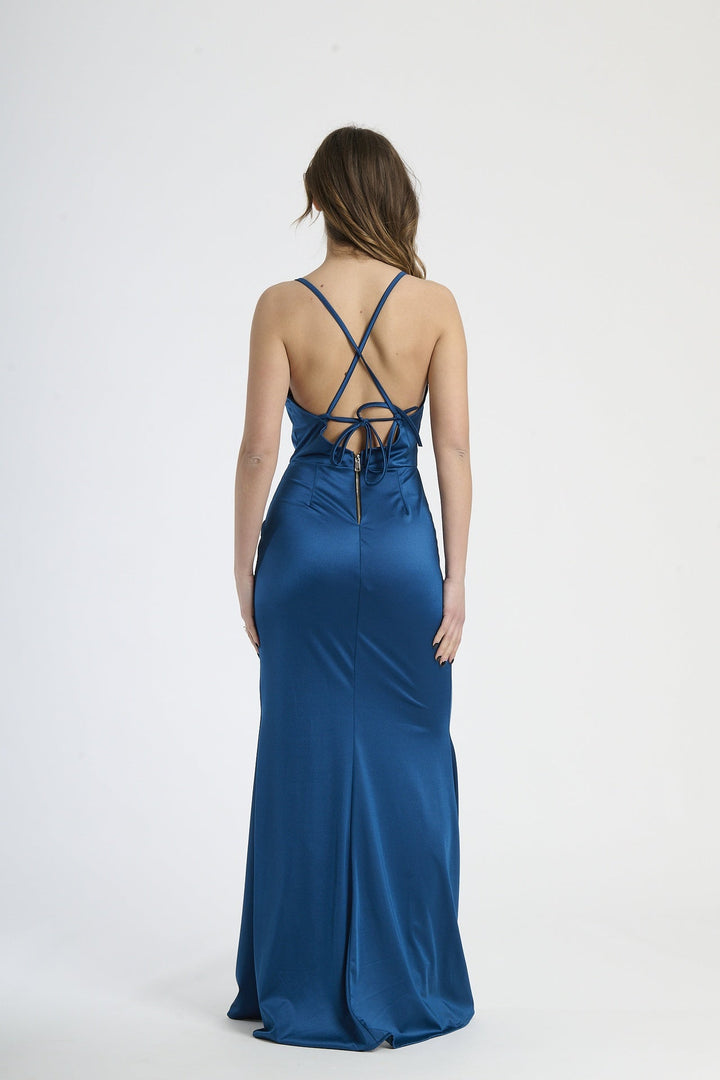 Fitted Draped Dress with Front Slit Ofelia