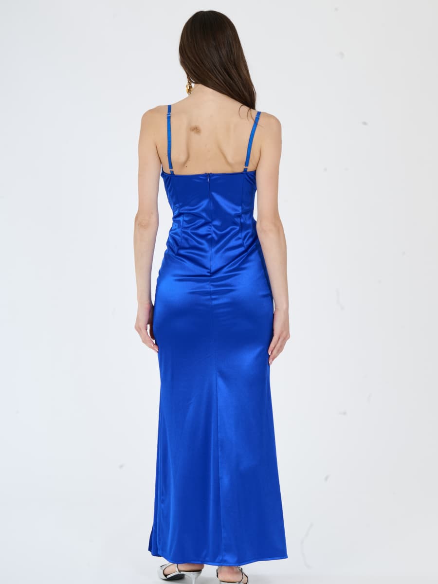 Draped Satin Long Dress with Side Slit Beatrice