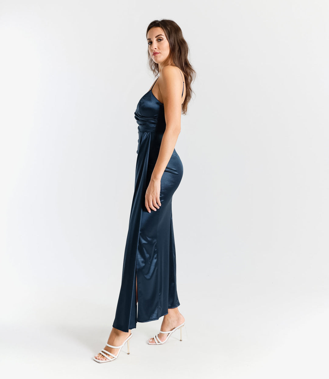 Draped Satin Long Dress with Side Slit Beatrice