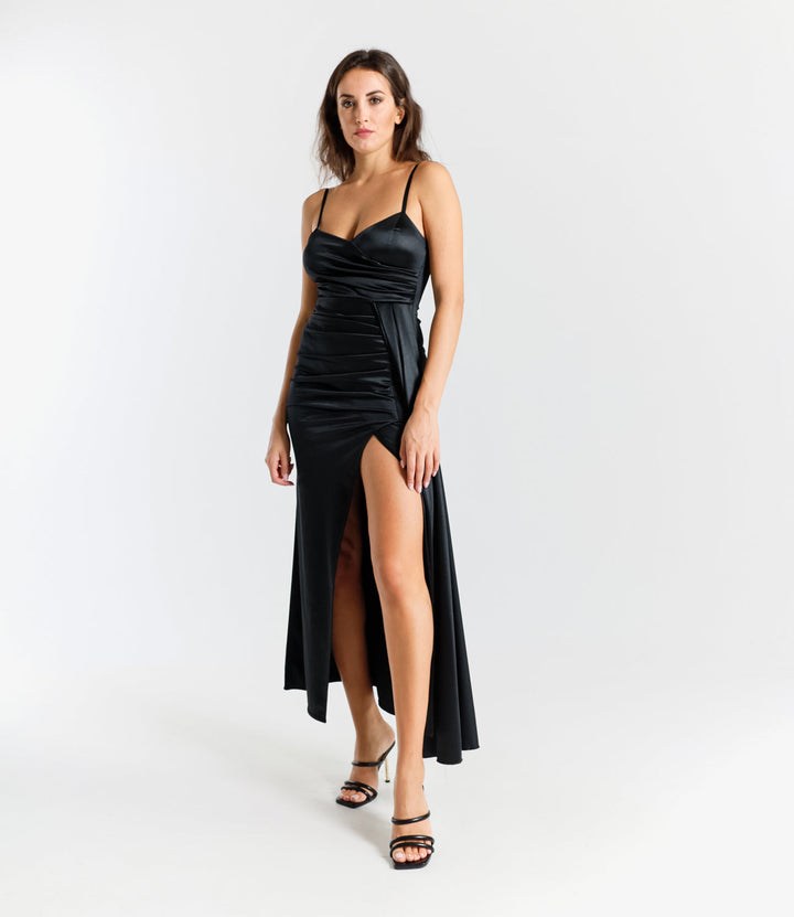 Draped Satin Long Dress with Side Slit Beatrice