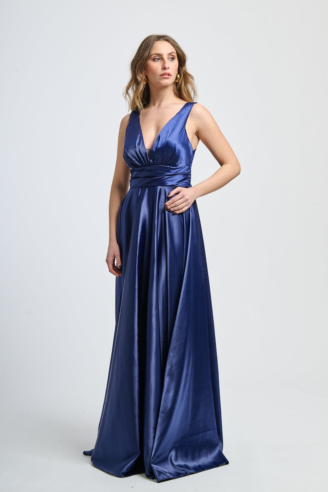 Maxi Satin Dress with V-Neck Sara