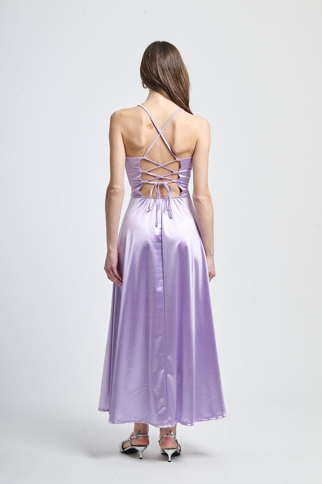 Long satin dress with open back Eva