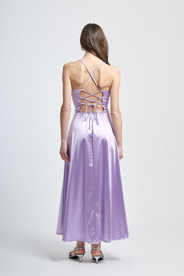 Long satin dress with open back Eva