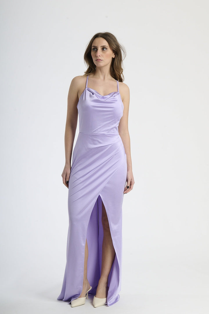 Fitted Draped Dress with Front Slit Ofelia