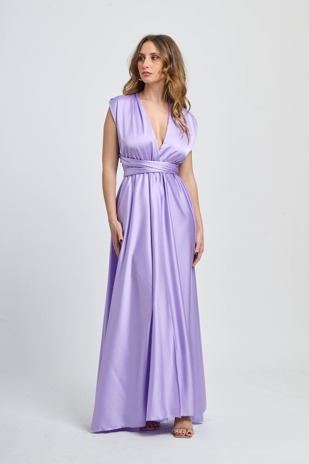 Long Satin Dress with Shoulder Strap and Open Back Pamela