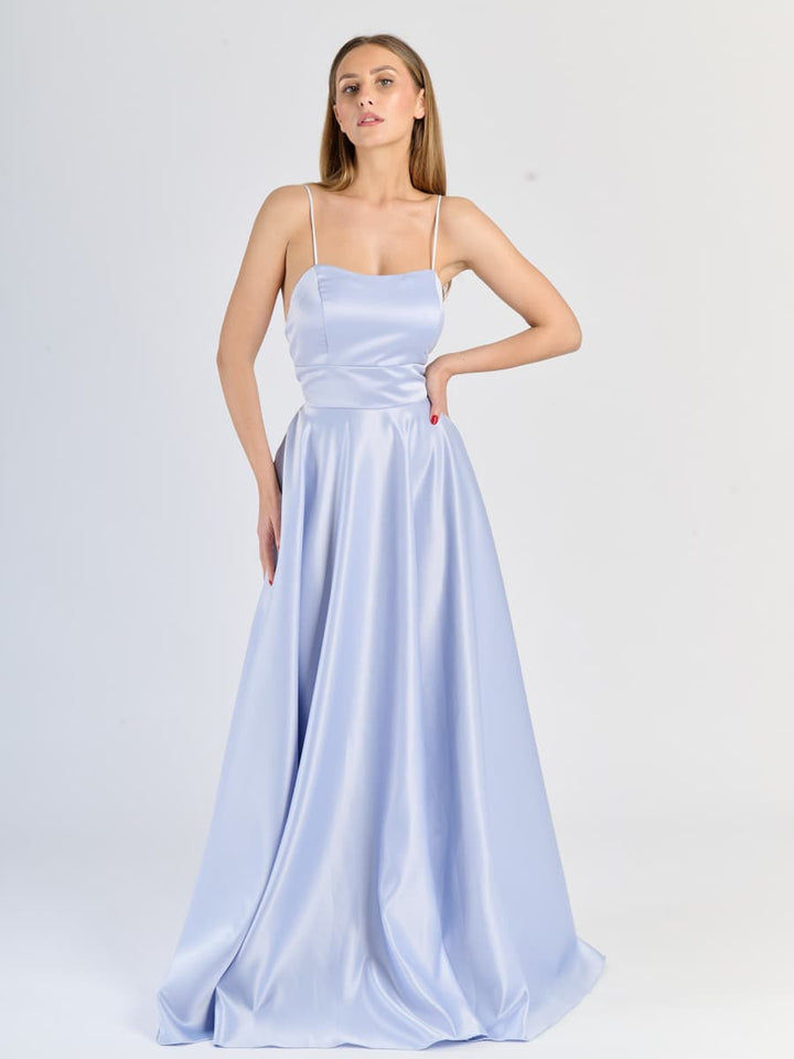 Elegant Long Satin Dress with Thin Straps – "Estella"