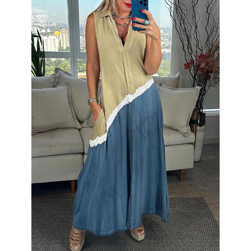 Calista™ - Sleeveless Tie-Dye Dress with Collar and V-Neck
