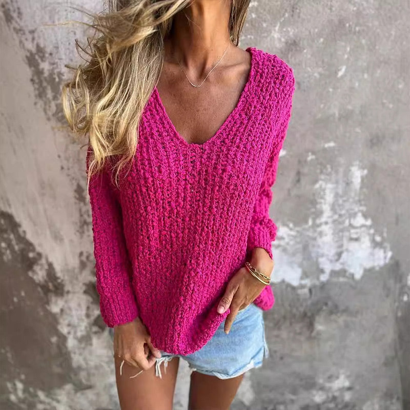 Margo™ - Chic and Comfortable Loose Knit V-Neck Sweater for Women