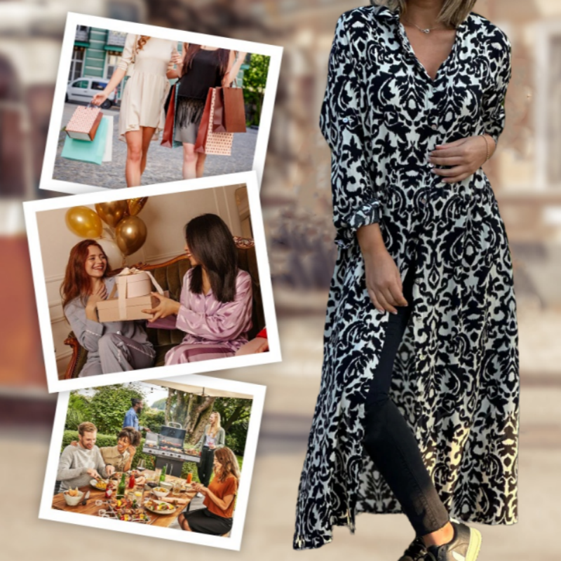 Ivonne™ - Long Floral Dress with Long Sleeves and Shirt Collar