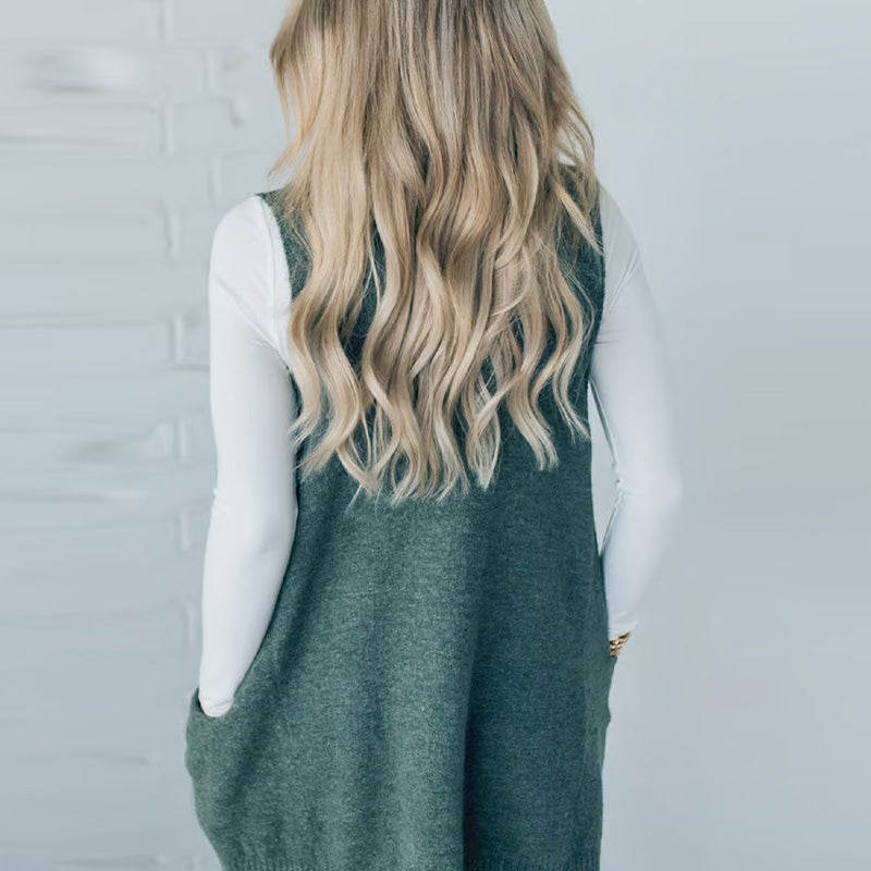 Carole™ - Gilet Tricot Sans Manches avec Poches et Col en V