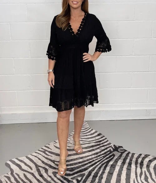 Berendina™ - Embroidered Lace Dress with V-Neck