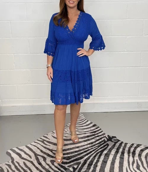 Berendina™ - Embroidered Lace Dress with V-Neck