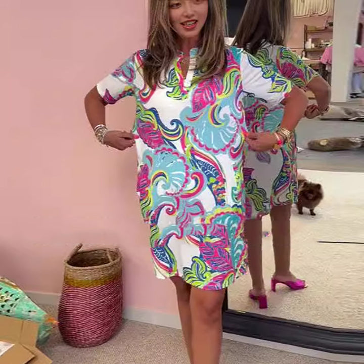 Gianna™ - Colorful Printed V-Neck Dress
