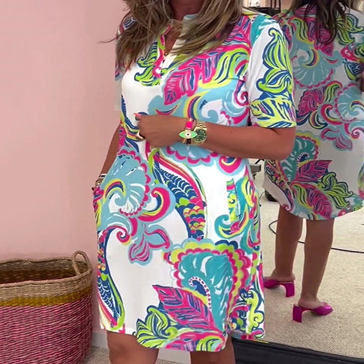 Gianna™ - Colorful Printed V-Neck Dress