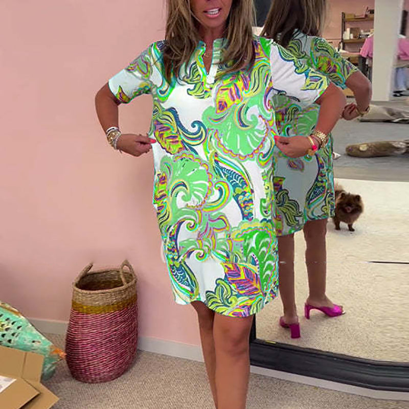 Gianna™ - Colorful Printed V-Neck Dress