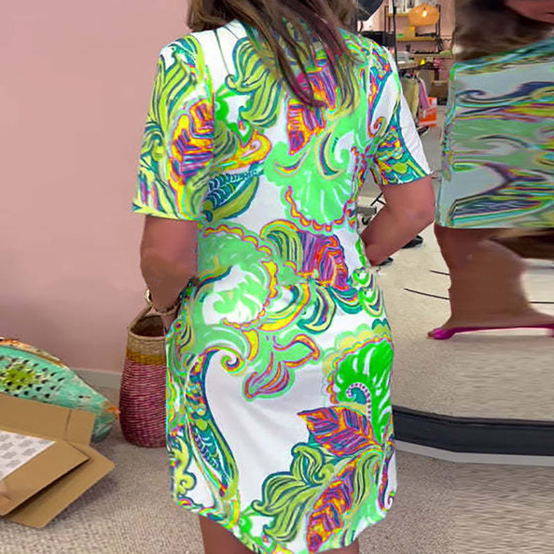 Gianna™ - Colorful Printed V-Neck Dress
