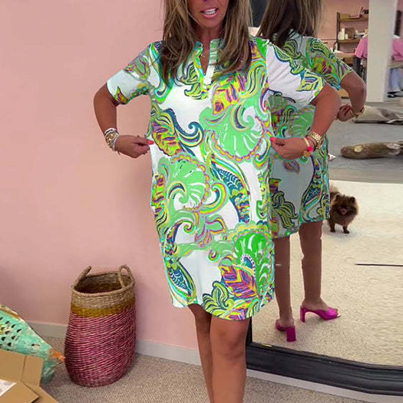 Gianna™ - Colorful Printed V-Neck Dress