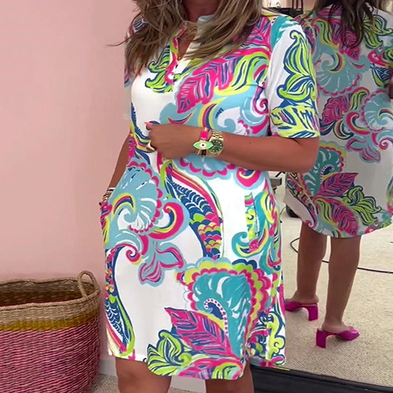 Gianna™ - Colorful Printed V-Neck Dress