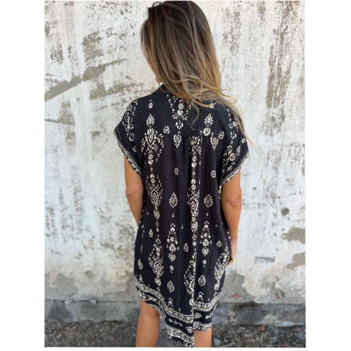 Sylviane™ - Loose-Fitting Short Sleeve Printed Dress with Pockets