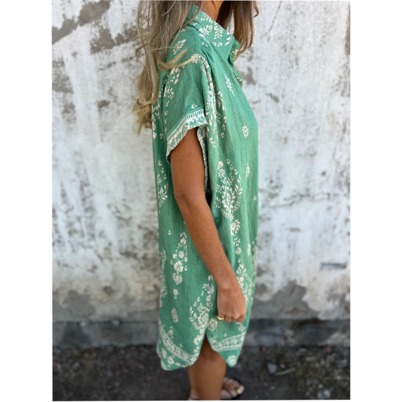 Sylviane™ - Loose-Fitting Short Sleeve Printed Dress with Pockets