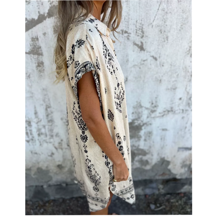 Sylviane™ - Loose-Fitting Short Sleeve Printed Dress with Pockets