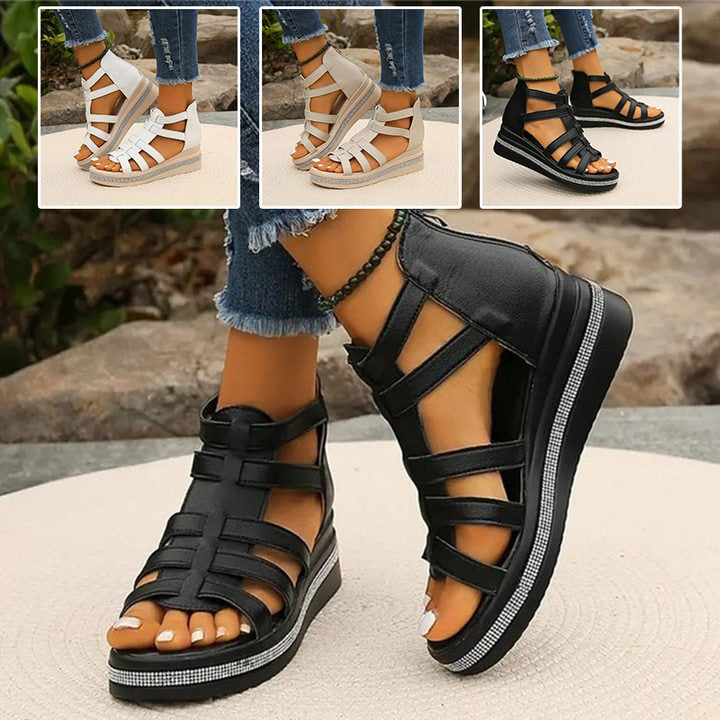 Tina™ - Wedge Sandals with Rhinestone Decoration