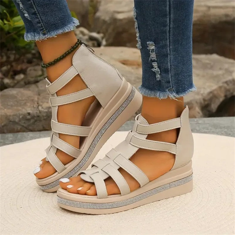 Tina™ - Wedge Sandals with Rhinestone Decoration
