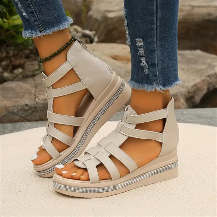 Tina™ - Wedge Sandals with Rhinestone Decoration