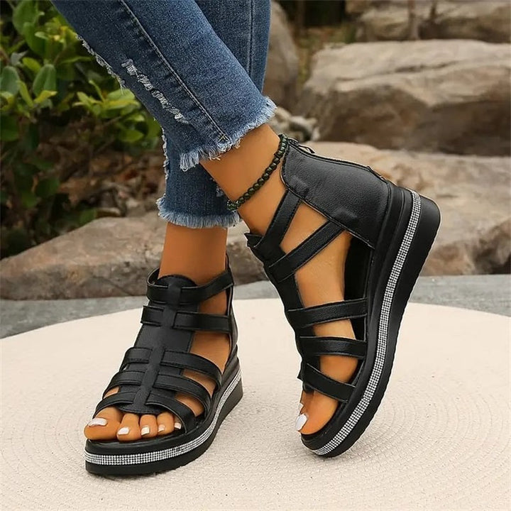 Tina™ - Wedge Sandals with Rhinestone Decoration