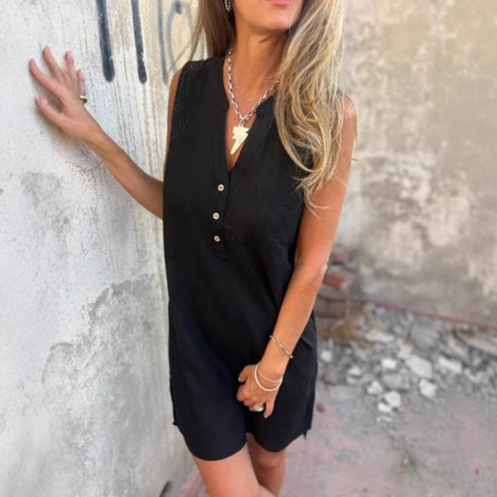 Noelia™ - Sleeveless Button-Up Dress with V-Neck for Women