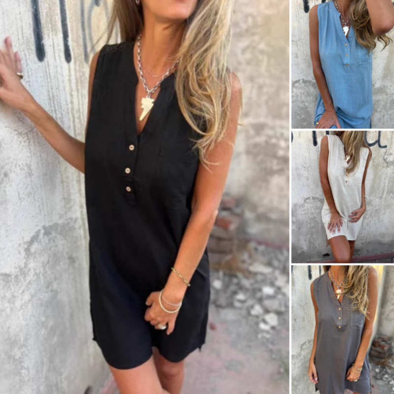 Noelia™ - Sleeveless Button-Up Dress with V-Neck for Women