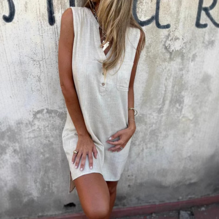 Noelia™ - Sleeveless Button-Up Dress with V-Neck for Women