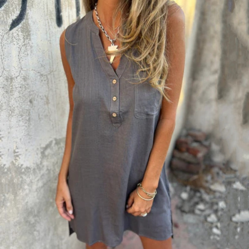 Noelia™ - Sleeveless Button-Up Dress with V-Neck for Women