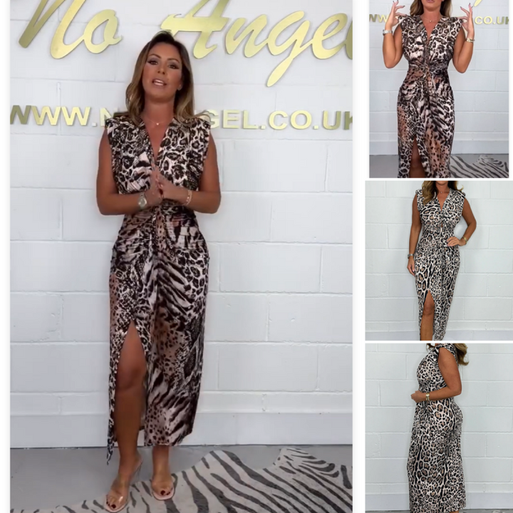 Malou™ - Women's Leopard Dress with Deep V-Neck