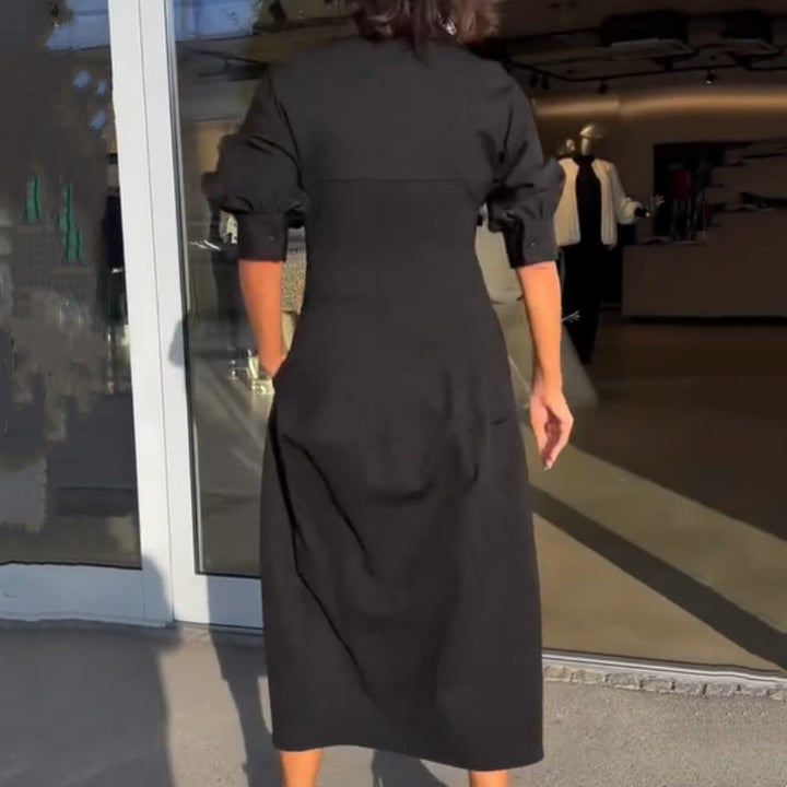 Stéphanie™ - Elegant Midi Dress with Revers and V-Neck