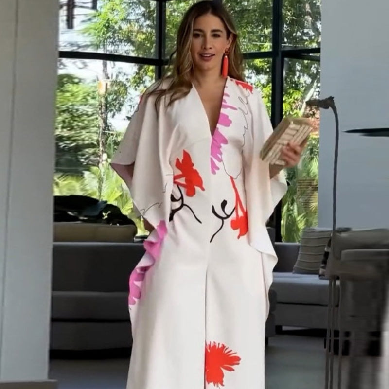 Séverine™ - Floral Jumpsuit with Irregular Sleeves and Wide Legs