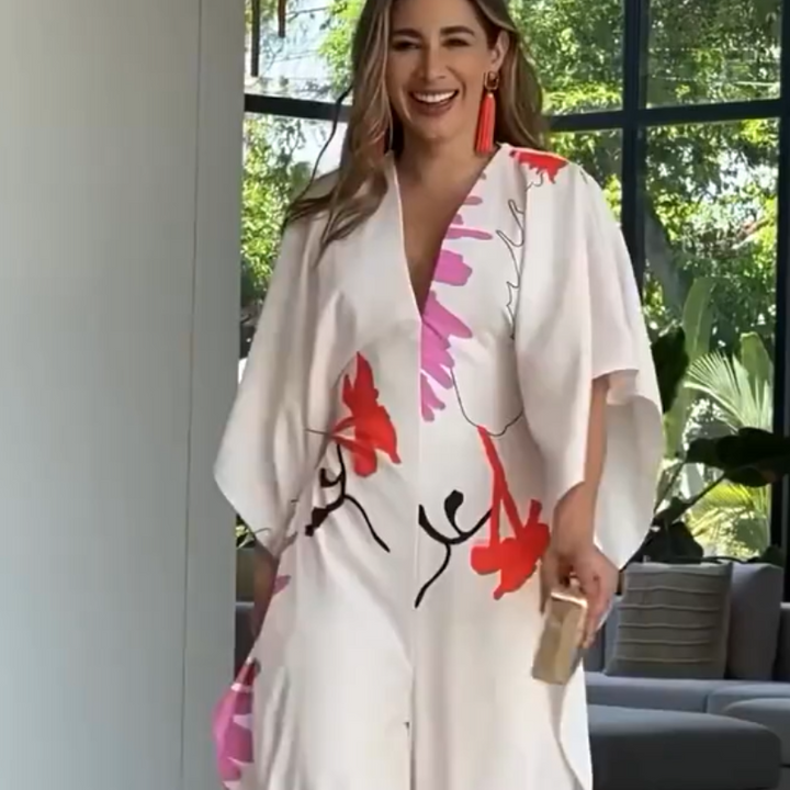 Séverine™ - Floral Jumpsuit with Irregular Sleeves and Wide Legs