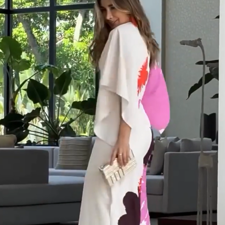 Séverine™ - Floral Jumpsuit with Irregular Sleeves and Wide Legs